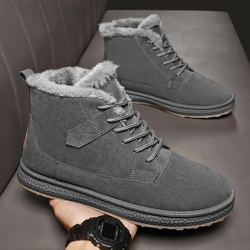 Women Short Boots Fashion Casual Winter Snow Boots Sheepskin Suede Leather Natural Sheep Wool Fur Lined Warm Shoes High Top Boot