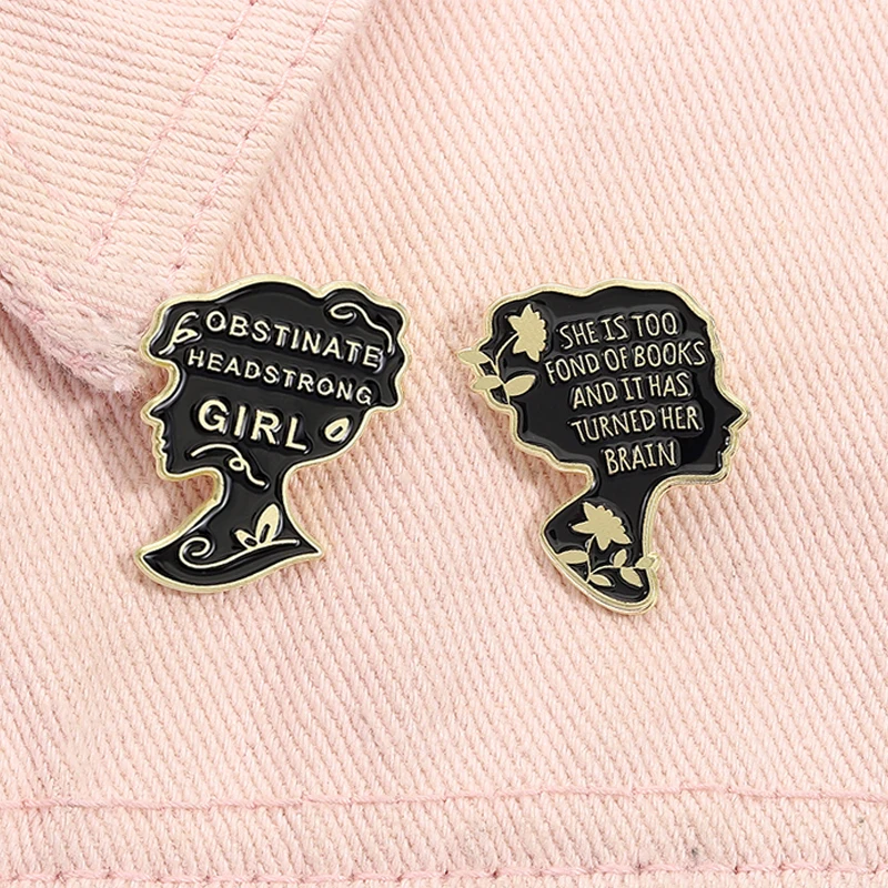 Obstinate Headstrong Girl Enamel Pin Jane Austen Pride and Prejudice Famous Quote Brooch Lapel Badge Jewelry Gift For Friends