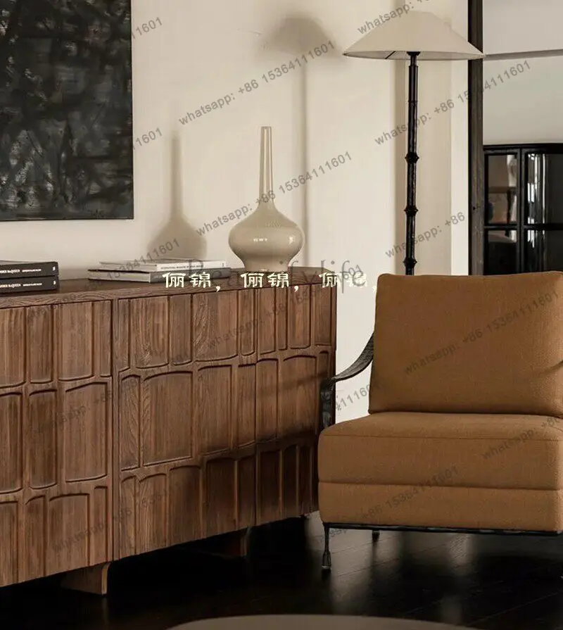 Vintage medieval oak solid wood dining side cabinet Nordic TV decorative storage cabinet