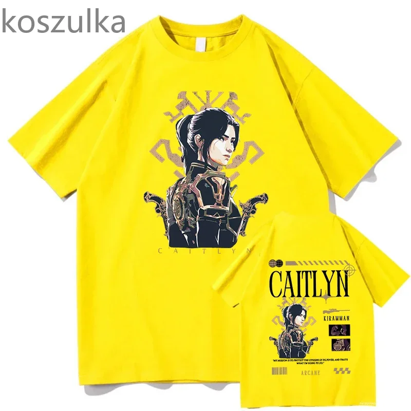 Arcane T shirt Caitlyn Kiramman T-shirts O-Neck Unisex Pure Cotton Fashion Fans Short Sleeve Shirts Gift Vintage Streetwear Tops image 4
