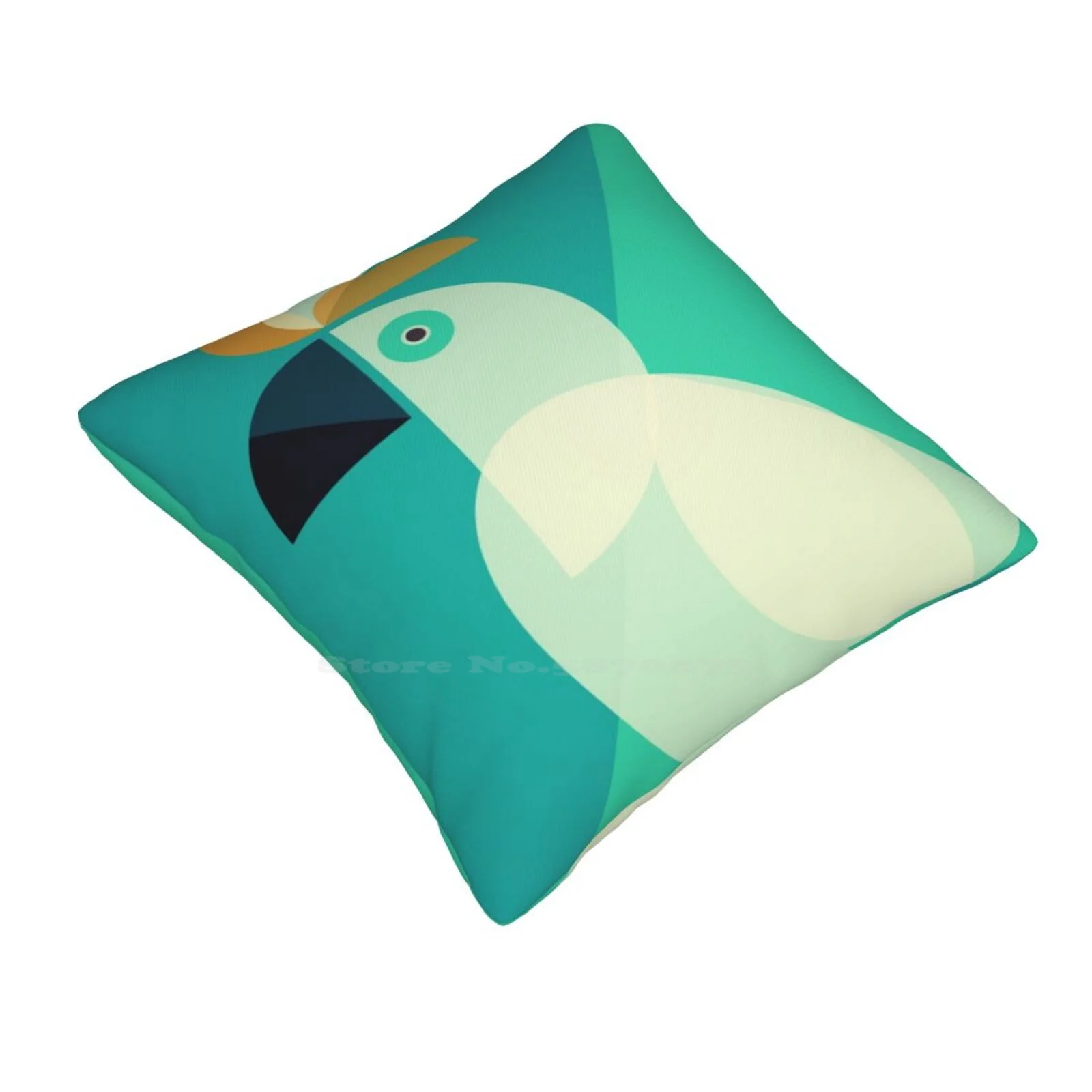 Mid Century Cockatoo Funny Cute Decor Square Pillowcase Mid Century Cockatoo Exotic Bird Geometric Shapes Blue Green