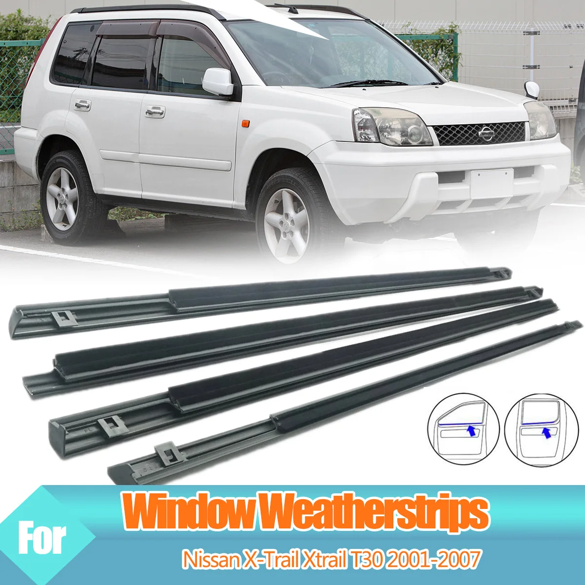 Burlete de goma para ventanas exteriores de coche, 4 Uds., para Nissan x-trail Xtrail T30 2001-2007, tira de sellado, moldura de cinturón