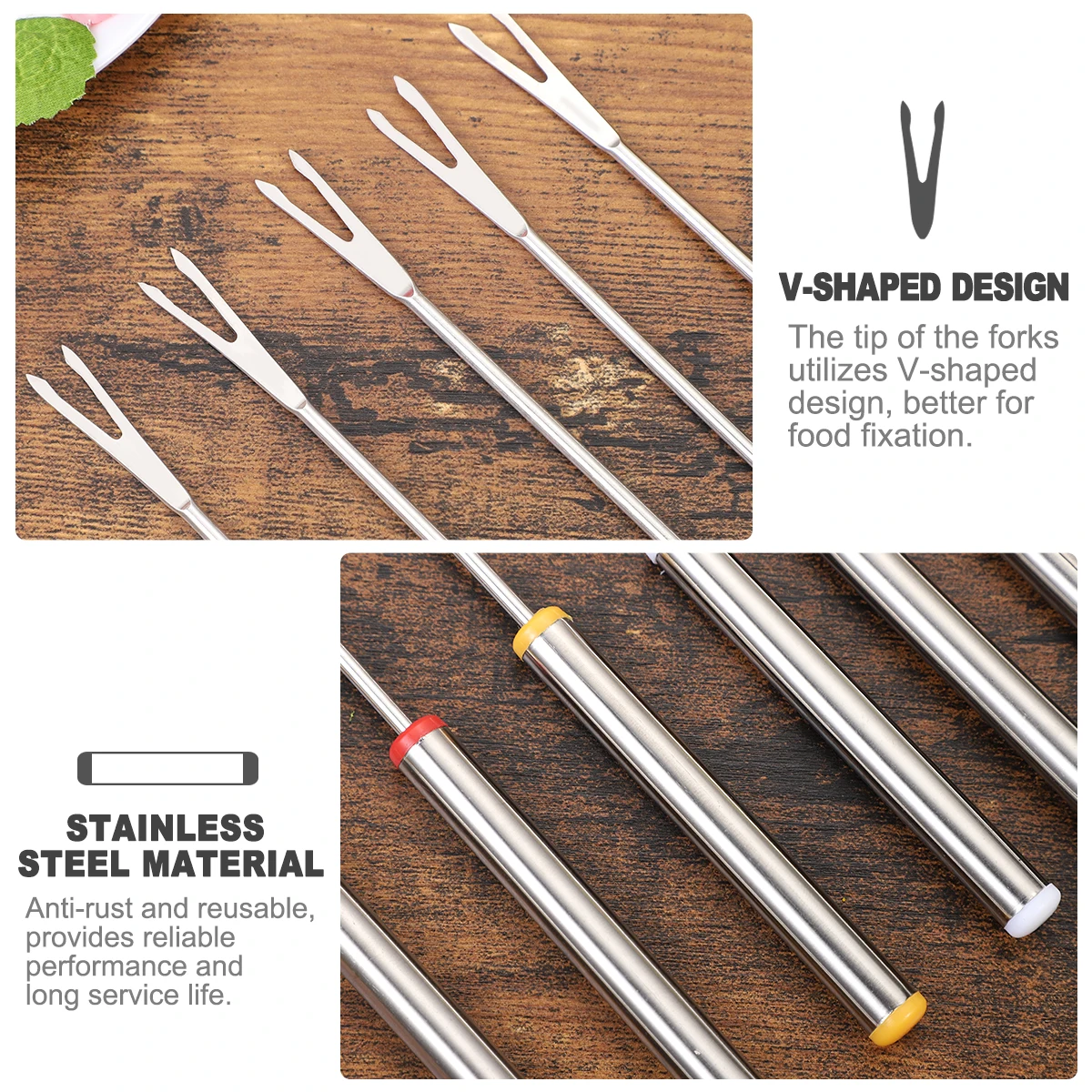 

6Pcs Stainless Steel Fondue Forks Heat Insulating Handle 24cm for Chocolate Fountain Cheese Fondue Roast Marshmallows Dessert