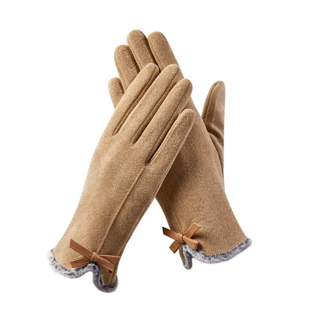 

Five Fingers Winter Women Gloves Anti-slip Bowknot Elasticity Soft Gloves Windproof Warm Outdoor Riding Mittens Autumn/Winter