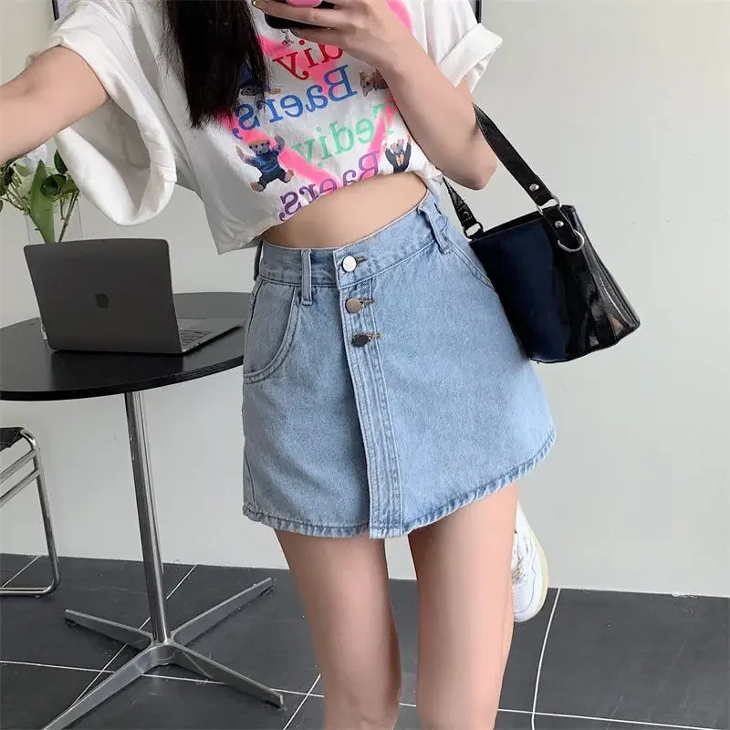 Denim Shorts Women Hotsweet Streetwear Vintage Charming Korean Style High Waist New Ins Summer Aesthetic Casual Popular Gentle