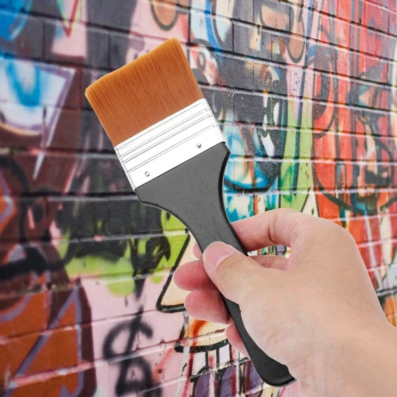 7Pcs Paint Brush Handle Set Nylon Paint Brushes Flat Board Brushes Nylon Hair For Painting, Timber Wall Painting Brushes