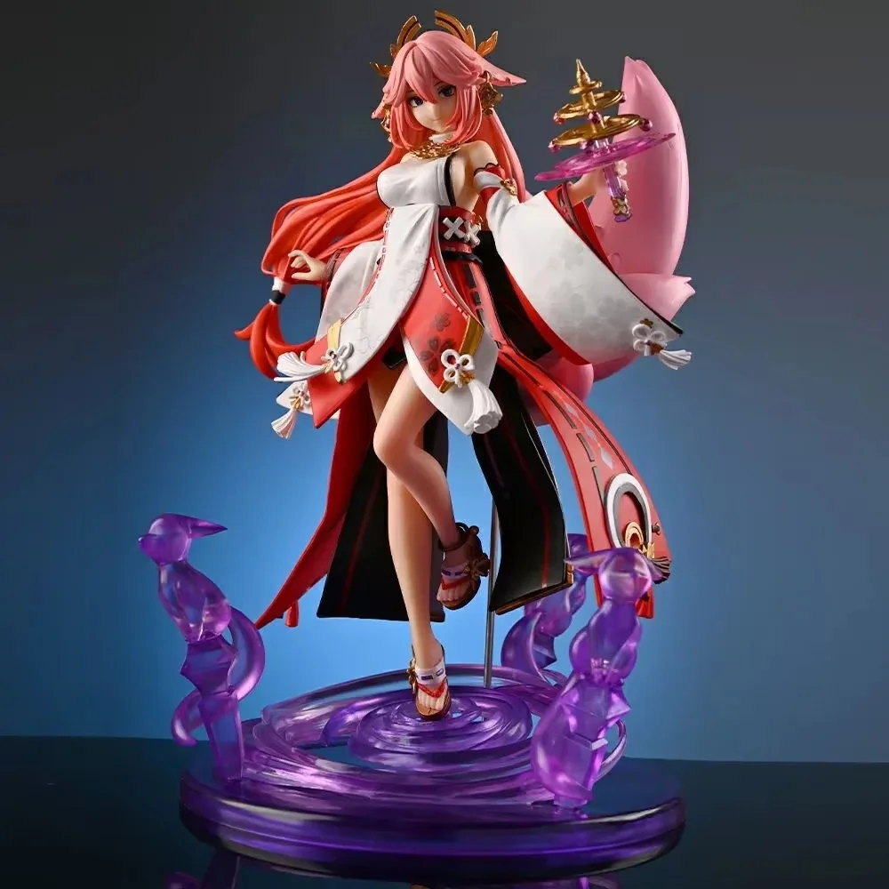 24cm anime figura genshin impacto gk yae miko raposa pvc ação estatueta ornamento de mesa decoração modelo estátua brinquedos para crianças presente