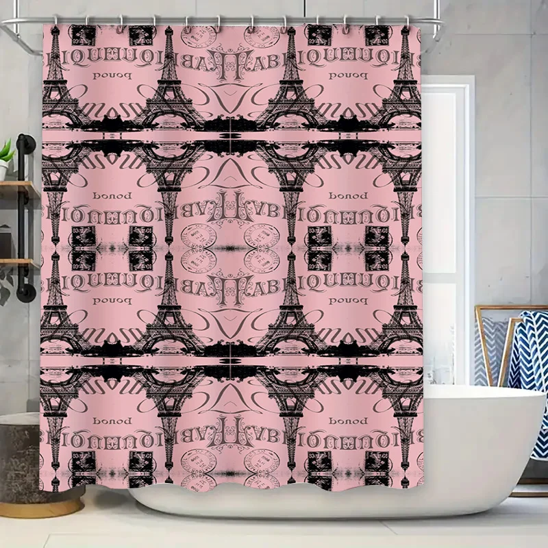 

Pink Bath Shower Curtain with Paris Eiffel Tower Print for Home Decoration Waterproof PVC Bathroom Accessories