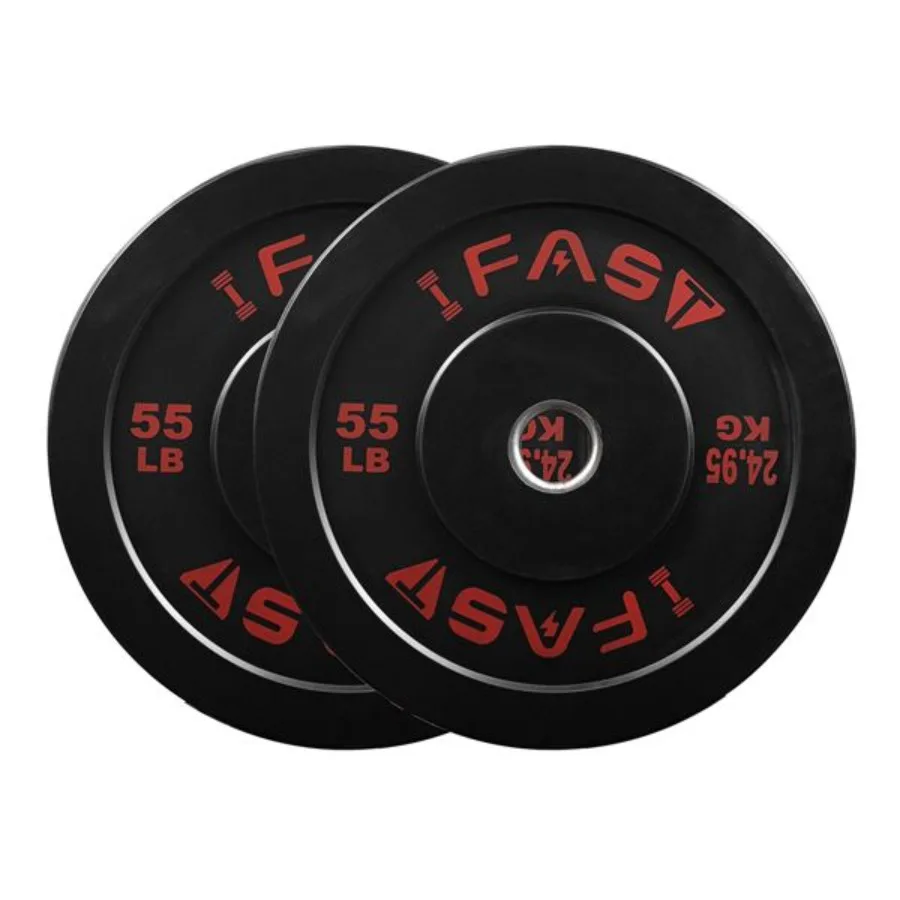 Placas de pesas olímpicas Placas de parachoques de goma Inserto de acero de 2 pulgadas Opciones de paquete de 55 lb disponibles para entrenamiento de fuerza en el gimnasio en casa Wei
