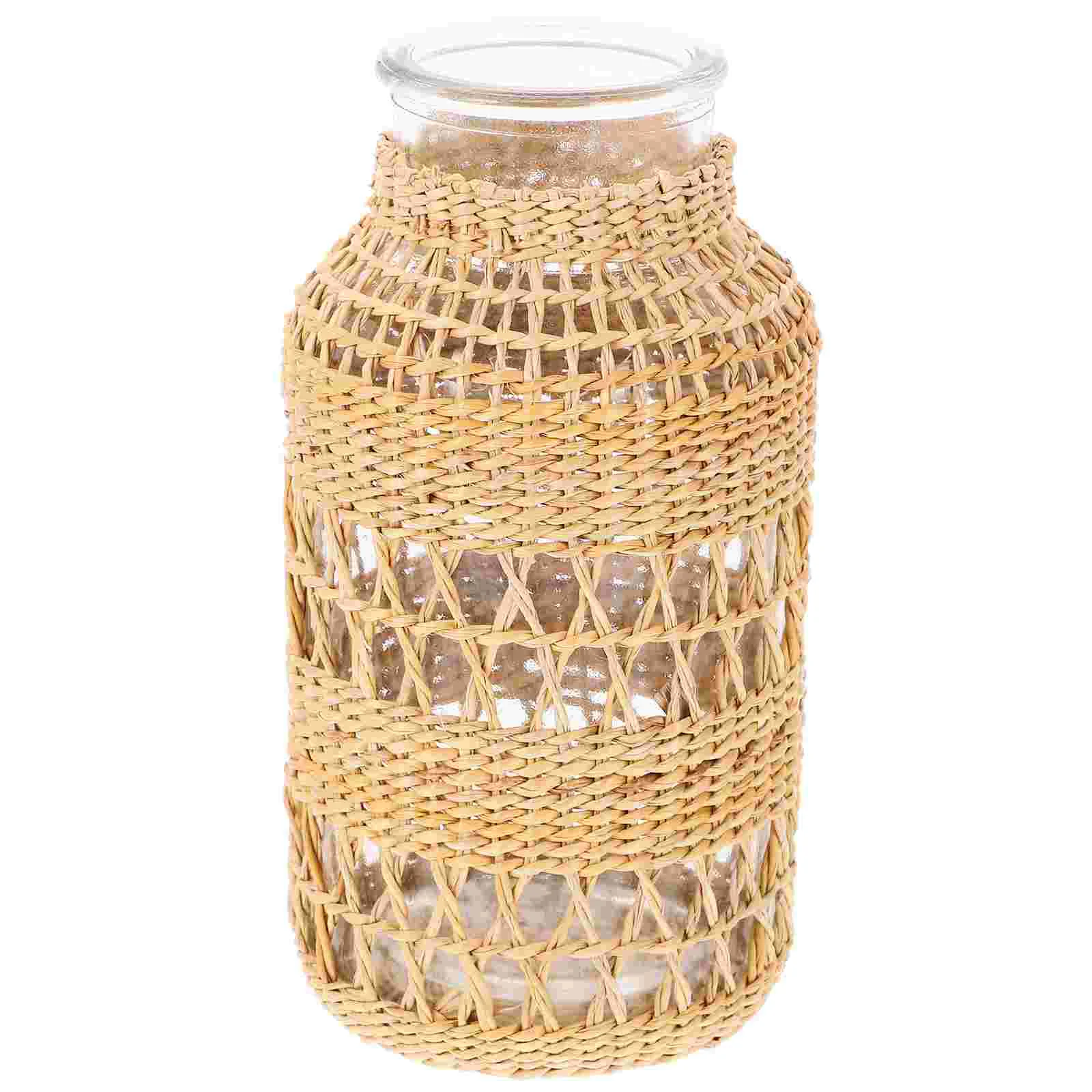 

Vase Rattan Glass Flower Arrangement Fall Vases Creative Dried Flowers Woven Planter Home Decoration