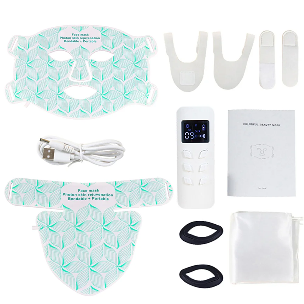 LED 8 kleuren gezichtsmasker en nek rood licht nabij infrarood therapie anti-aging rimpel acne porie oliecontrole huid draai witter