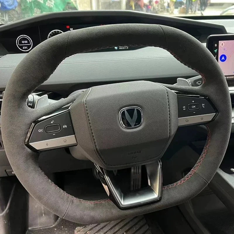 For Chang an CS55 Plus UNI-V DIY  leather suede hand sewn steering wheel cover Car wheel cover