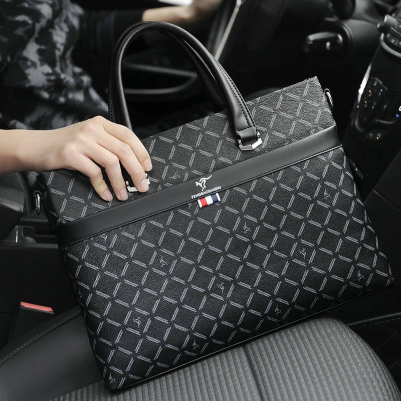 

Large Capacity Businessman Commuter Bag Men Zipper Handbag Water-spill-proof Messenger Bag Plaid Shoulder Bags Male Briefcase