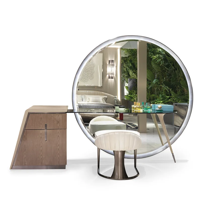

Storage integrated dressing table Italian minimalist mirror LED lamp dressing mirror storage dressing table