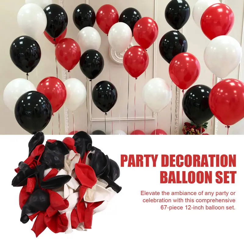 Red And Black Balloons, 67Pcs 12 Inch Black White Red Confetti Gathering Balloons With Ribbons For Birthday, Wedding