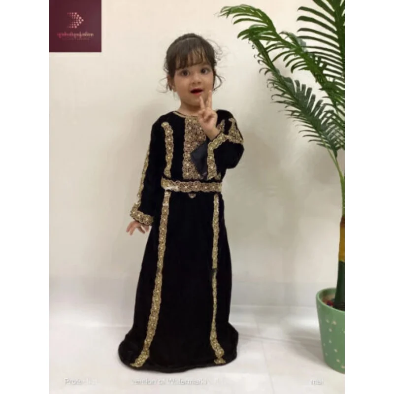 Black Fashion Children\'s Long Shirt Dress Moroccan George Extra Long Dress Ramadan Eid