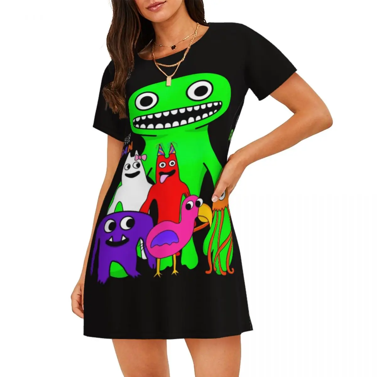 

Женская ночная рубашка Garten Of Banban Group R-Rainbow Friend-Video Game, одежда для сна с короткими рукавами, женские пижамы