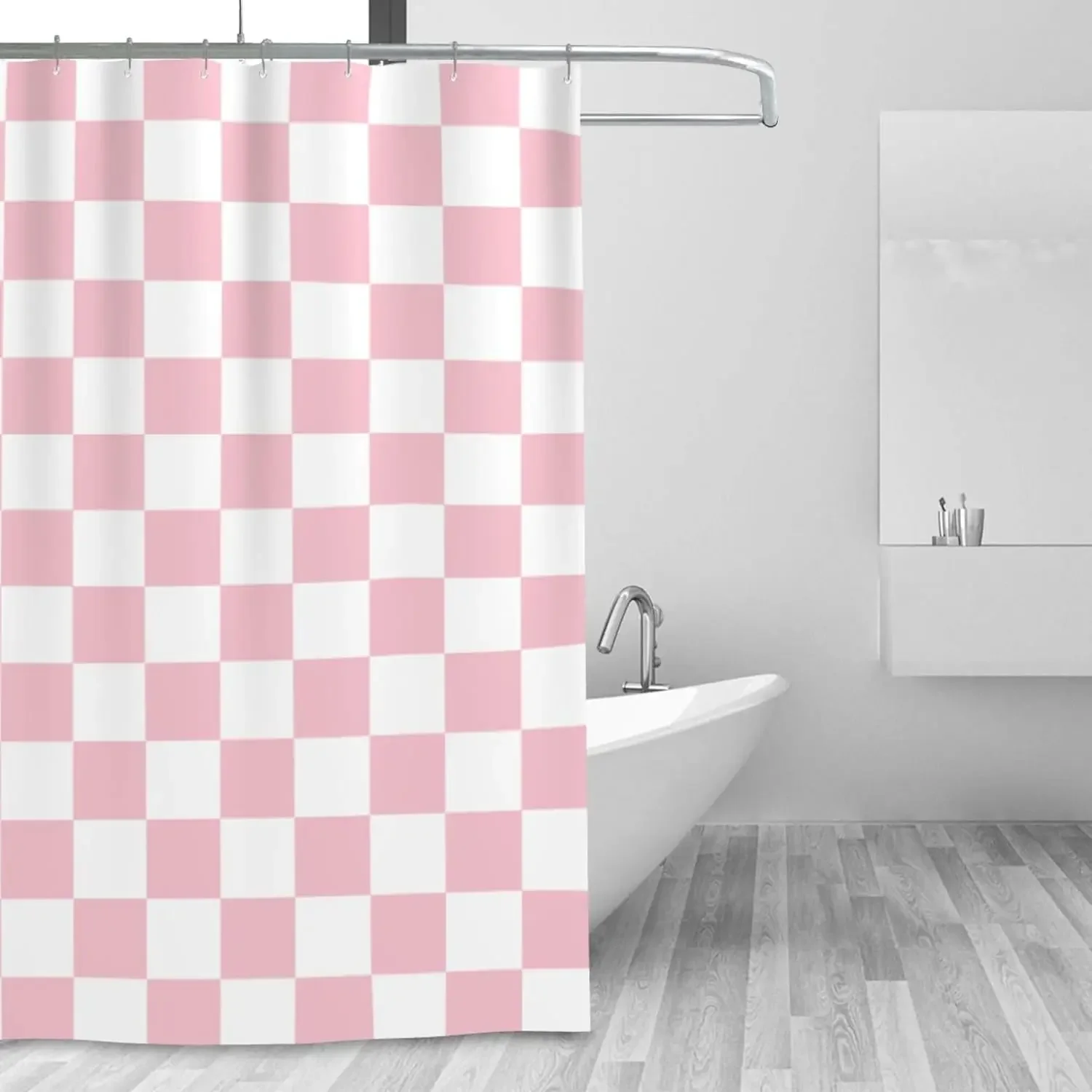 Pair shower curtain, bathroom pink shower curtain, cute retro checkerboard shower curtain retro aesthetic, 180X180CM