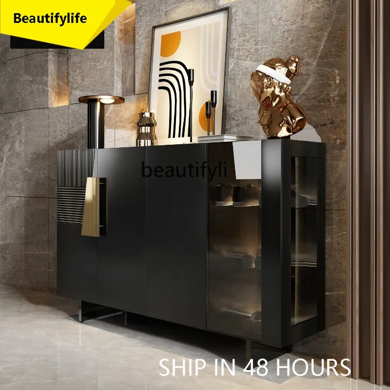 

Italian Style Light Luxury Entryway Shoe Cabinet Villa Glass Multifunctional Storage Black Entryway Cabinet