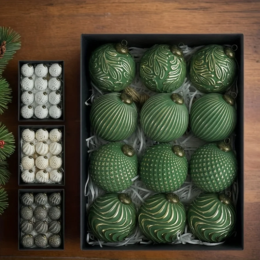 12pcs/set 8.0cm Antique-Style Christmas Ball Decorations for Christmas Tree Decorations, Wedding Party Decorations, Ball Ornamen