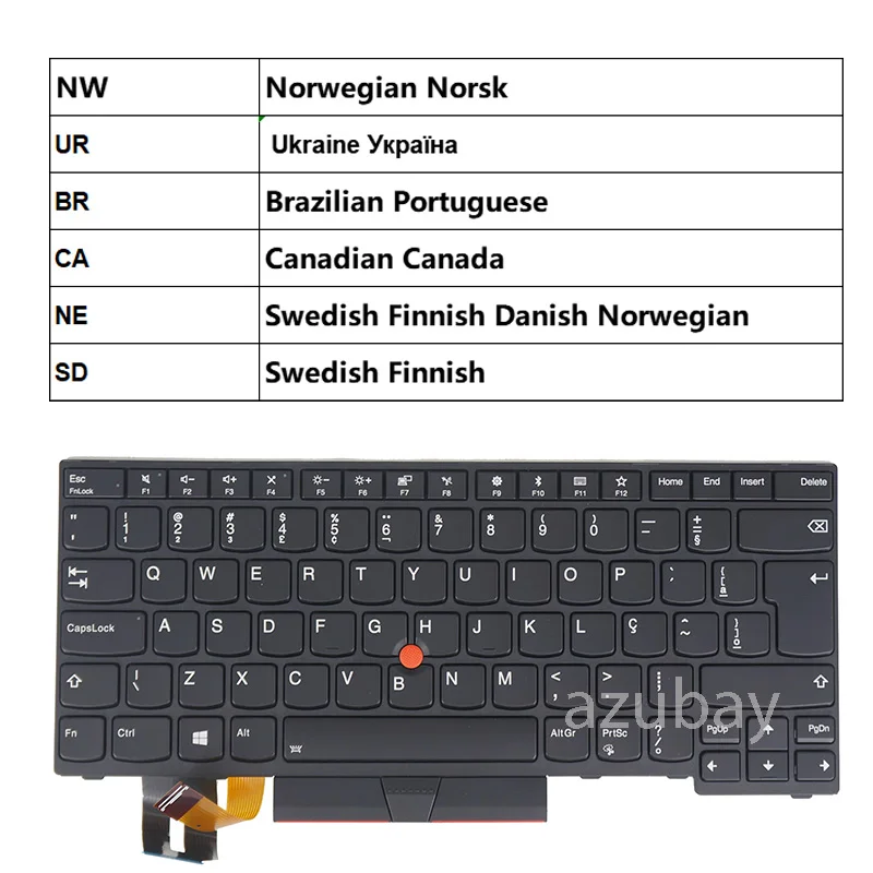 Keyboard for Lenovo Thinkpad T480S YOGA L380 S2 YOGA 3RD GEN, S2 3rd gen Norwegian Ukraine Brazilian Canadian Swedish Nordic