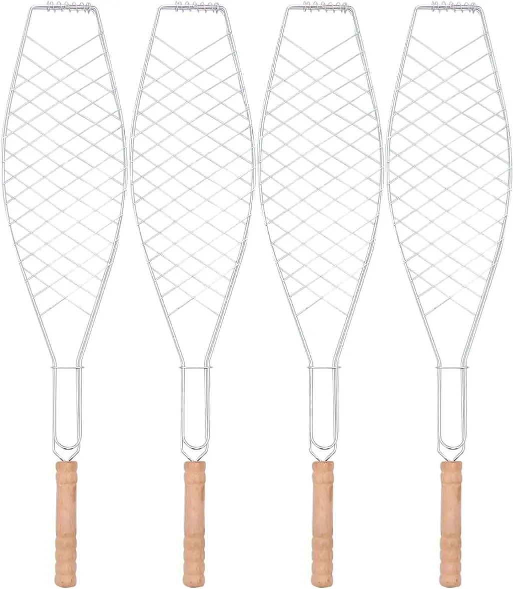 

Складная корзина-гриль из нержавеющей стали из 4 предметов для рыбы, мяса, стейка, креветок, овощей — портативный пикник для кемпинга на открытом воздухе