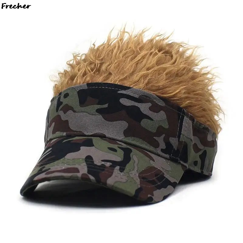 Sunshade Baseball Cap With Spiked Hairs Wig Men Women Rock Punk Hip Hop Visors Hats Camouflage Sports Caps Fake Hair Sun Hat