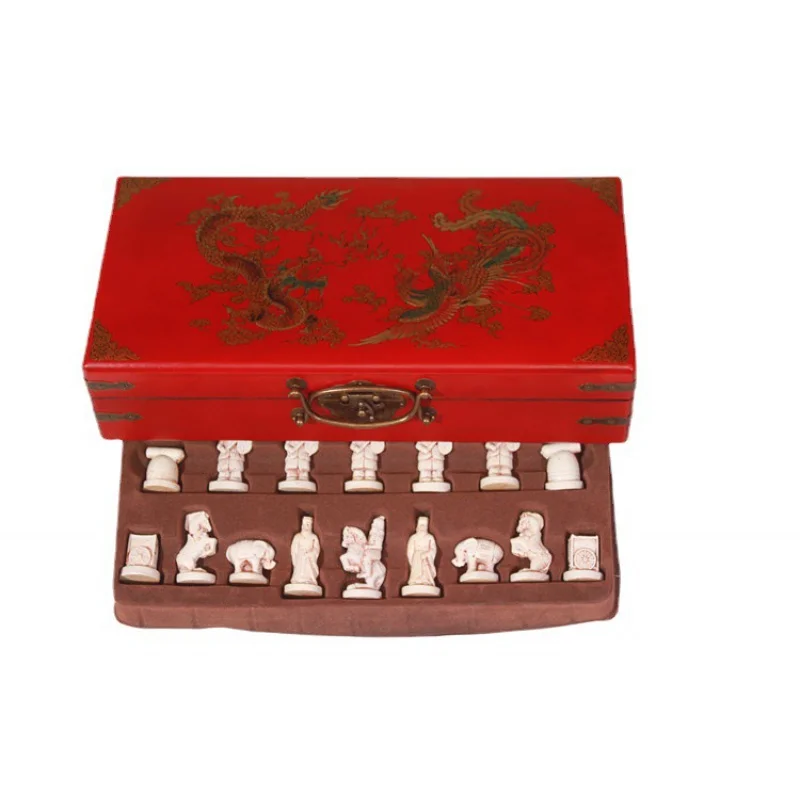 Cross-Border Hot Sale Antique Chinese ChessPULeather Checkerboard Xi'an Terracotta Warriors Chess Character Modeling Parent-Chil