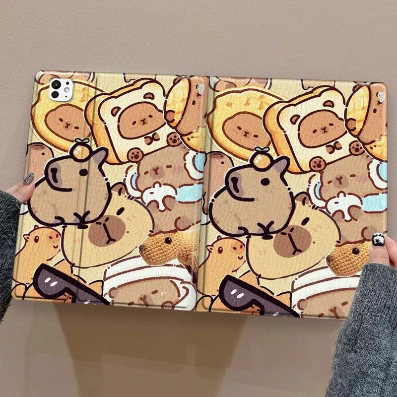 Cartoon Capybara Fruit Pizza For iPad Pro Air mini 7 6 5 4 11th 10th 7th 6th 5th 13 12.9 11 10.9 10.5 10.2 Inch Tablet Case