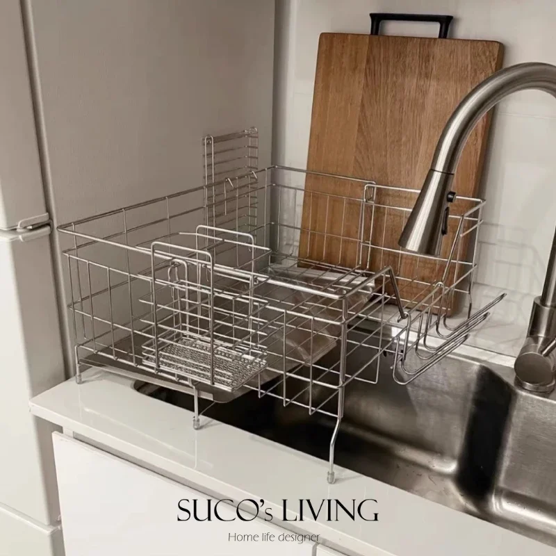 Expandable 304 Stainless Steel Dish Rack, Kitchen Sink Drying Rack for Plates Bowls, Narrow Adjustable Organizer, Japanese Style