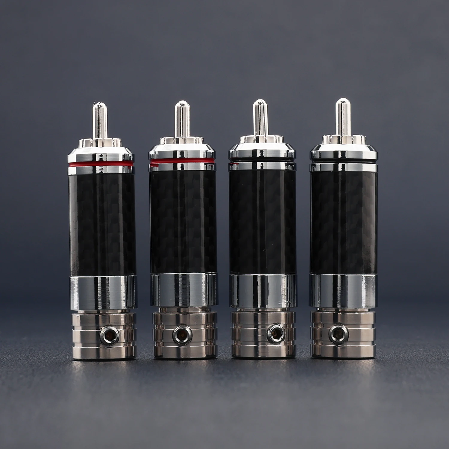 4Pcs Solderless RCA Plug Rhodium Plated Carbon Fiber HiFi Audio Connector for 8mm Cable Screw Lock Audiocrast