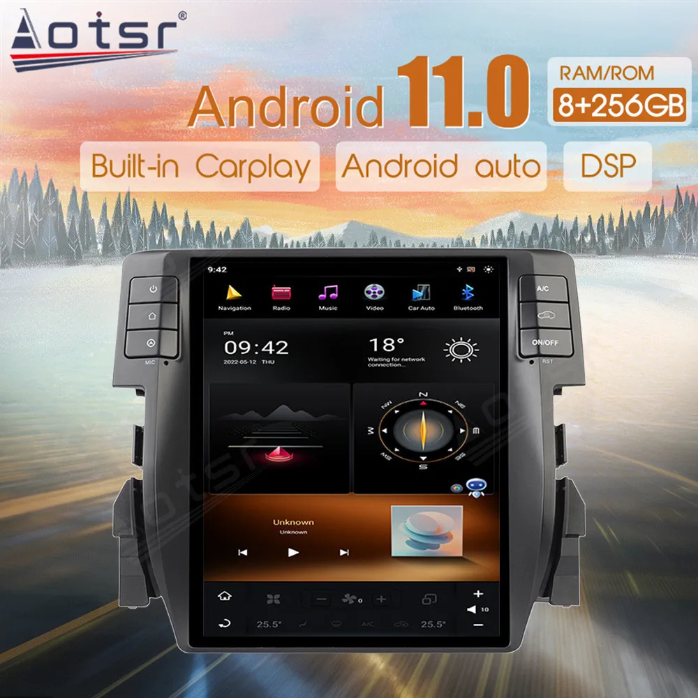 

256 ГБ Android для Honda Civic 2016-2019 автомобильные аксессуары Carplay мультимедийный плеер GPS навигация Android авто стерео радио HeadU