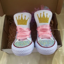 Shell Simulation DIY Bling Handmade Shoes Canvas Mermaid Theme Kids High Top Pearls Sneakers For Girl Birthday Party Dollbling