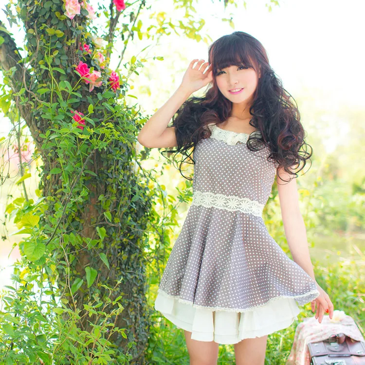 

SALES Japan Liz Lisa Cotton Lace Dot Printed Sleeveless Mini Top Dress