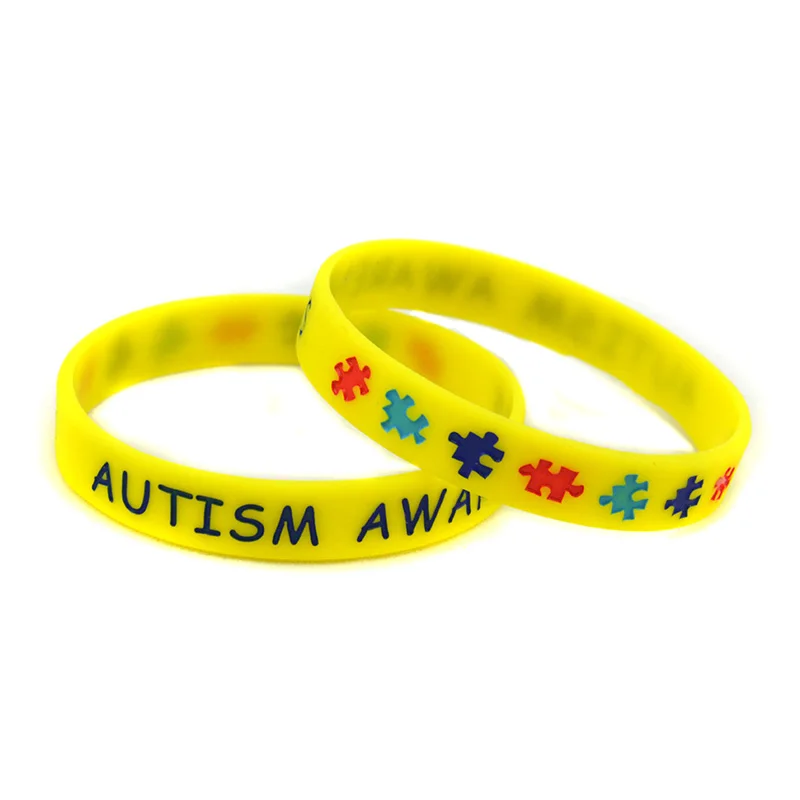 50 Stück Autismus-Bewusstseins-Silikonarmbänder mit Gravur, Puzzle-Logo, Gummi-Armband, 2 Größen – Detail 4