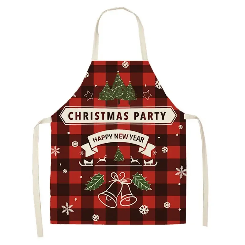 New Hot-selling Apron Snowflake Red Print Pattern Plaid Apron Waterproof and Dustproof Kitchen Cooking Barbecue Accessories Bib