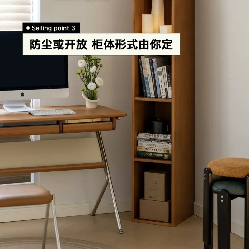 Living room solid wood medieval high and narrow vertical cabinet floor storage storage locker crack Internet celebrity bookcase