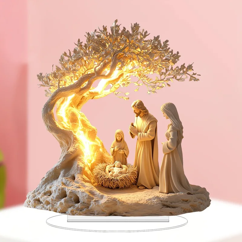 2D Desktop Decoration Home Statue Jesus Tree Of Life Newborn Acrylic Desktop Decoration Pendant Holiday Birthday Gift Gifts