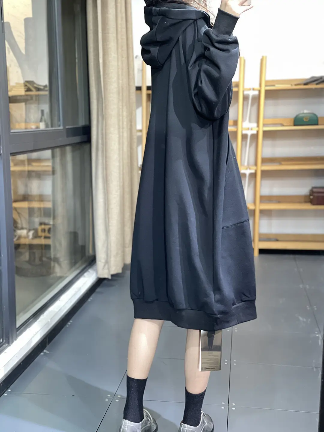 Plus Size 5XL 150KG Winter Fleece Dress Hooded Solid Color Warm Women Dress Long Sleeve Vintage Large Loose Vestidos