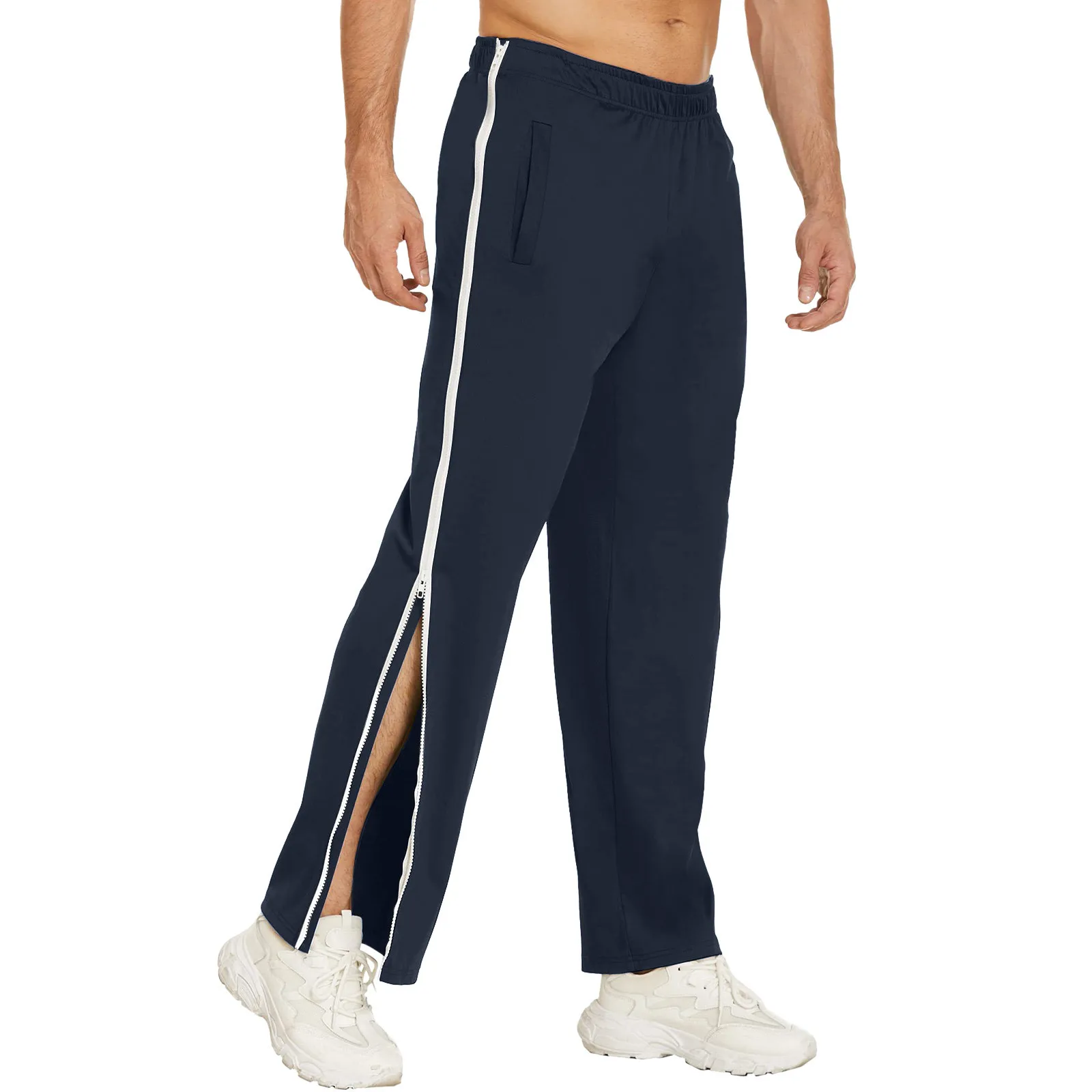 

2024 Clothing Men Zip Button Splicing Casual Away Tear Pants Pants Basketball Sweatpants With Training Masculinas Roupas Pockets