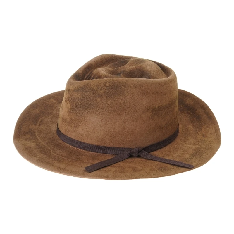 652F Distressed Wool Fedoras Hat Cosplay Headwear for Photography and Casual Event