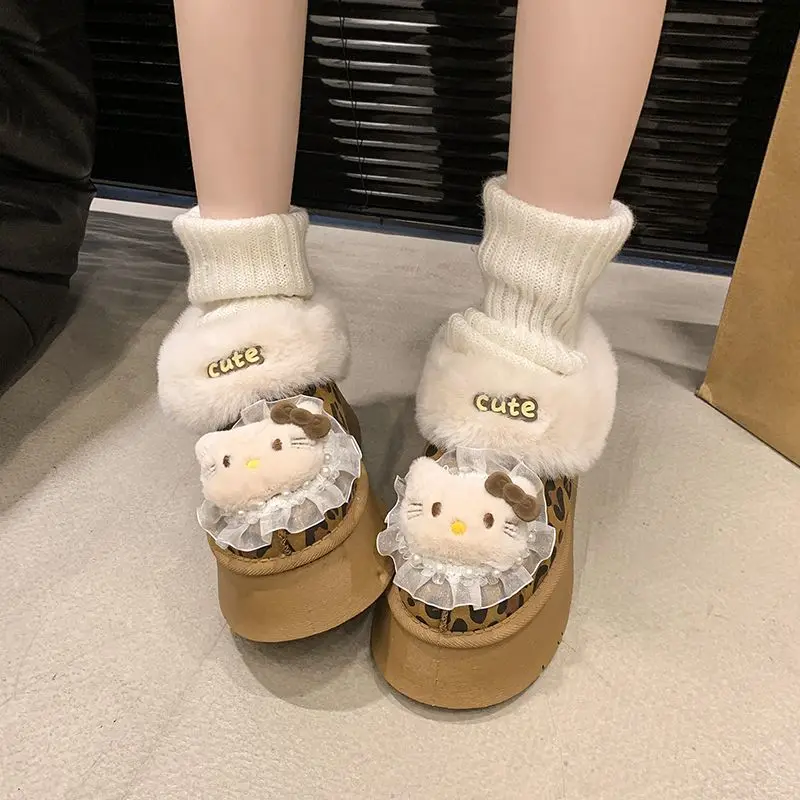 Sweet Hello Kitty Anime Kawaii MINISO Ins Snow Boots Female Cute Cartoon Students Cotton Shoes Lovely Doll Gifts for Girls