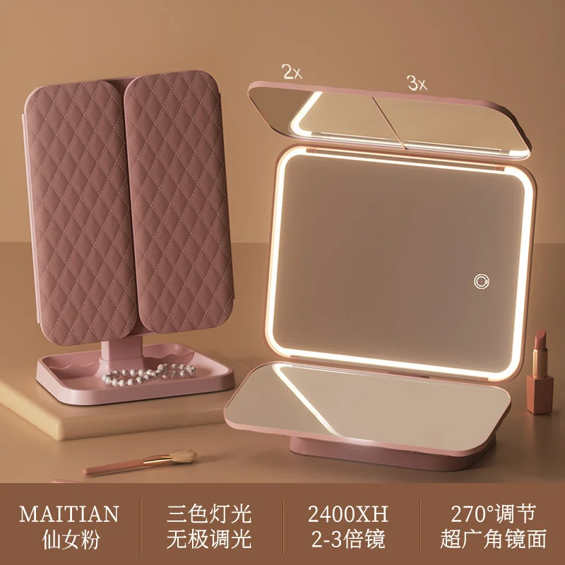 مرآة ماكياج LED قابلة للطي مع 3X أضواء مكبرة تعمل باللمس عكس الضوء للنساء والطلاب غرفة النوم هدية الطاولة #4