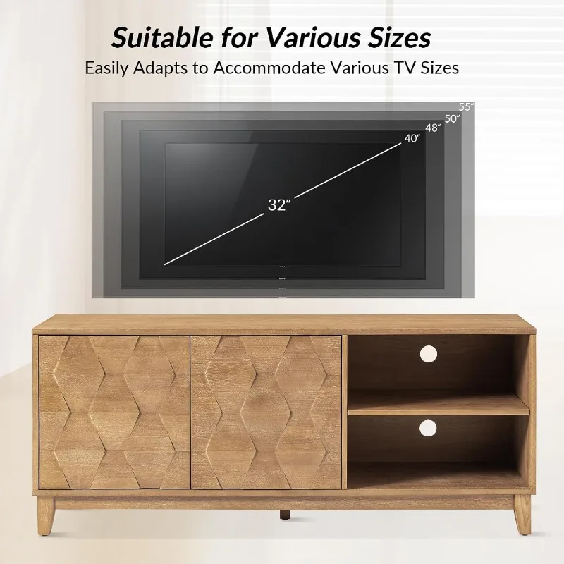 حامل تلفزيون حديث لمنتصف القرن مع خزانة تخزين، وترفيه تلفزيوني لأجهزة التلفاز مقاس 65 بوصة، وطاولة وحدة تحكم الوسائط لـ