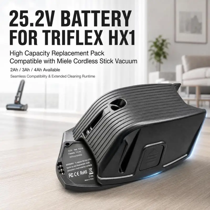 High Capacity Li-ion Battery Pack 2Ah 3Ah 4Ah Replacement Cell Compatible with Miele Triflex HX1 Cordless Stick Vacuum Cleaner