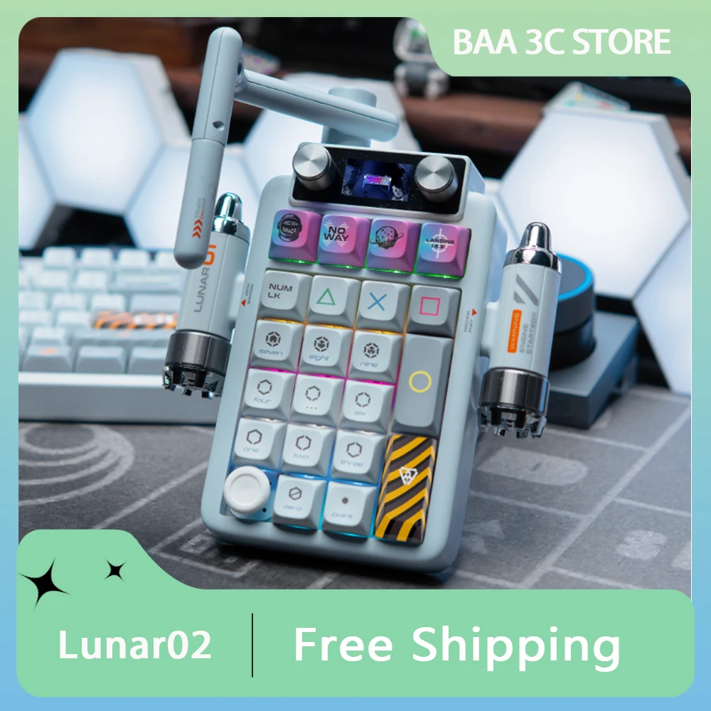 KeysMe Lunar02 Mechanical Keyboard 2.4G Wireless Bluetooth Mini Numpad Keypad RGB Hot-Swap 21 Key Numeric Customized Accessories