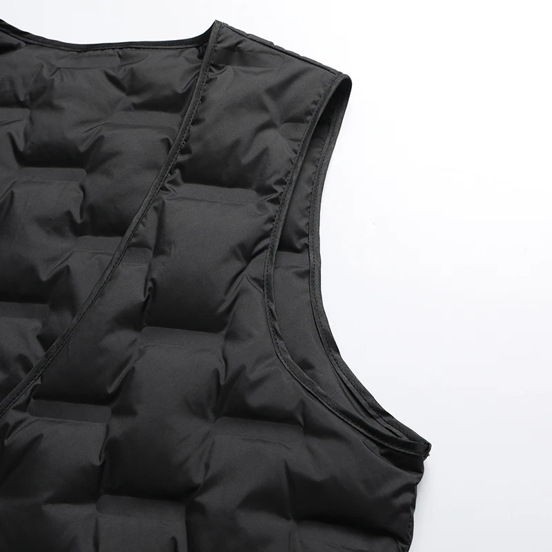 Winter Autumn Men Thermal Puff Down Vest Black Lightweight Warm Quilted Waistcoat V-Neck Sleeveless Outerwear