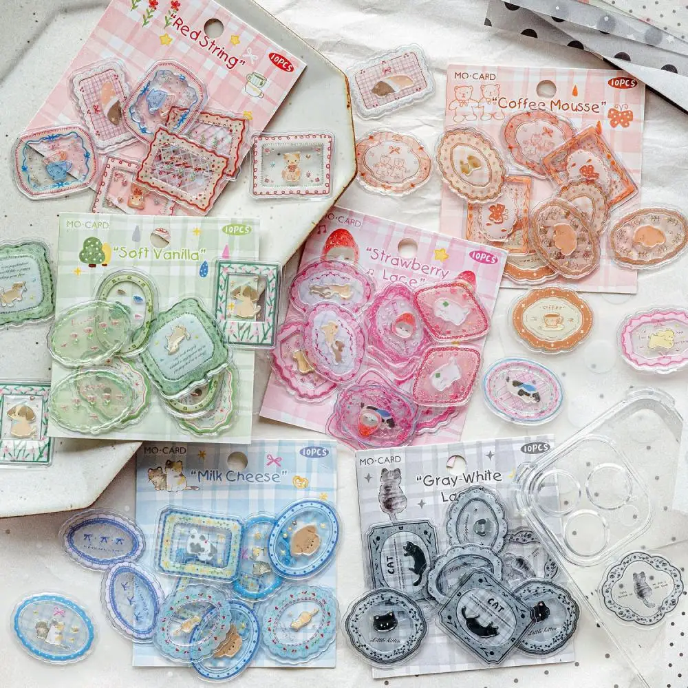 10pcs Glue Decorative Stickers Transparent Color Plate Cute Phone Case and Journal Diy Handbook Material School Office Supplie