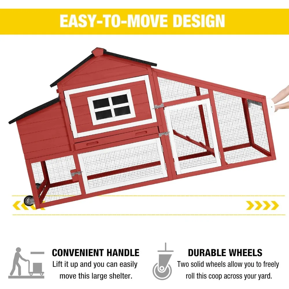 

Chicken Coop for 2-4 Chickens with Wheels Outdoor Chicken House Mobile Large Poultry Cage Pull Out Tray No Leakage