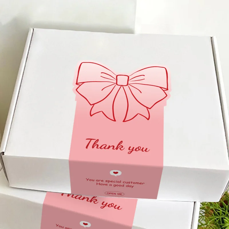 50PCS Pink Thank You Stickers Cute Bow Stickers Rose Gift Box Sealing Stickers Decorative Labels,60*120mm